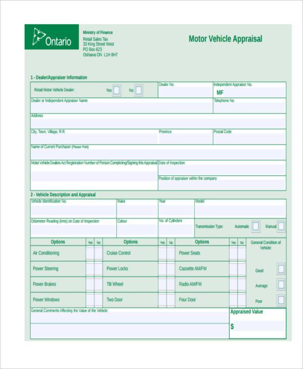 FREE 7+ Auto Appraisal Form Samples in PDF