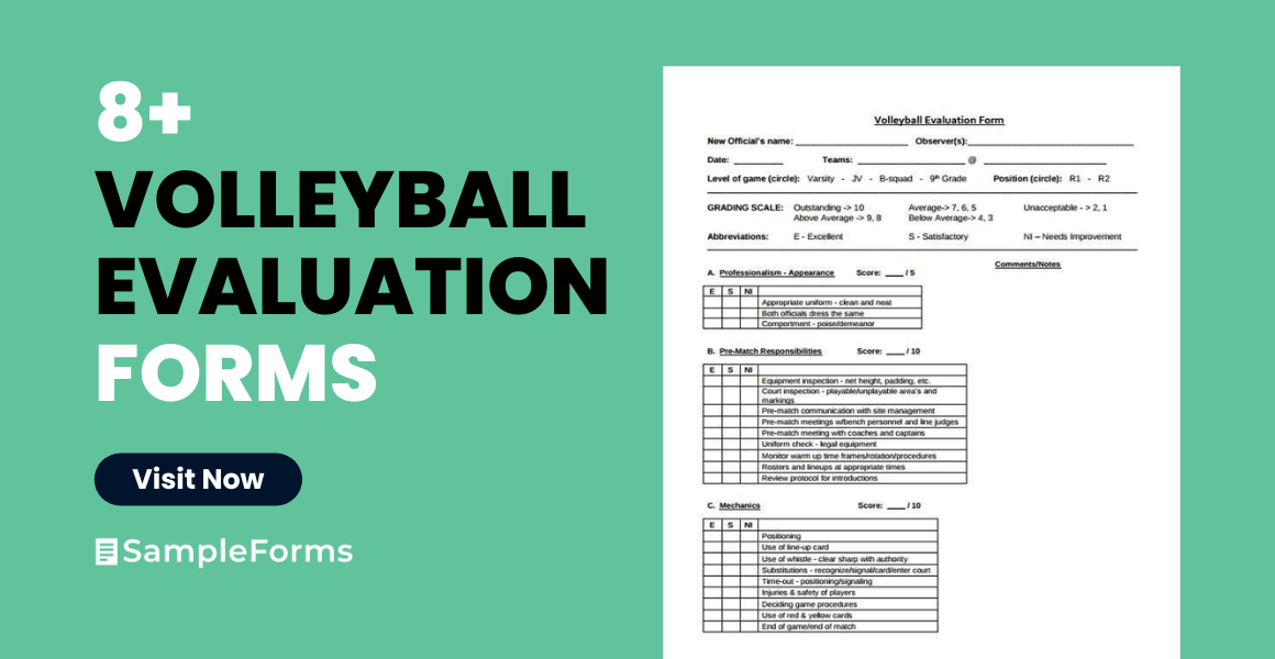 FREE 8+ Sample Volleyball Evaluation Forms in PDF | MS Word
