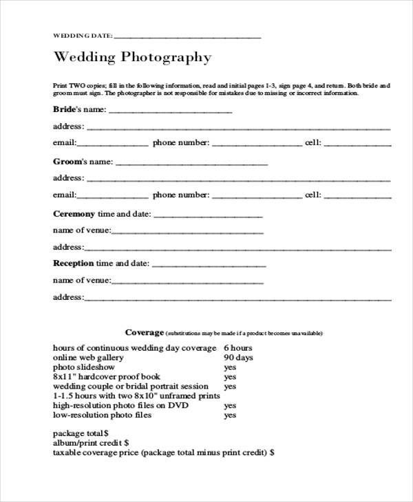 Wedding Photography Details Form / Wedding Order Template 38+ Free