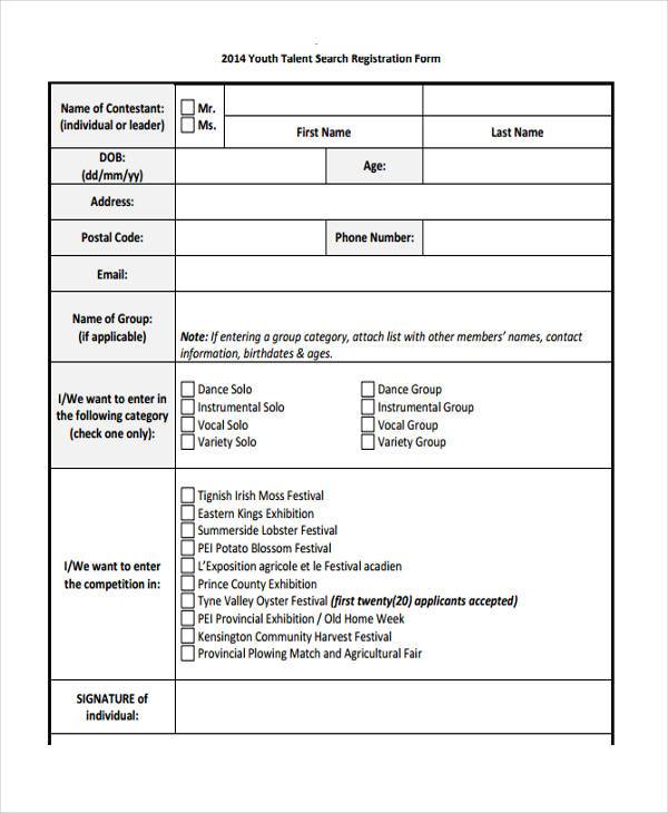 FREE 11+ Talent Show Registration Forms in PDF MS Word
