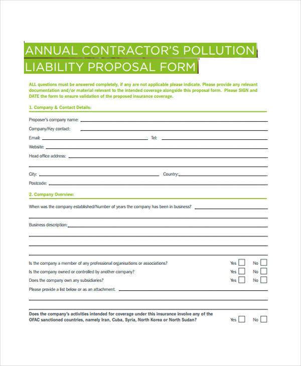 FREE 11+ Contractor Proposal Forms in PDF Excel MS Word