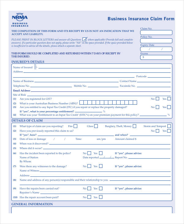 FREE 32+ Claim Form Templates in PDF Excel MS Word