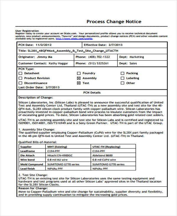 Engineering Change Notice Template Free Editable Ecn Format