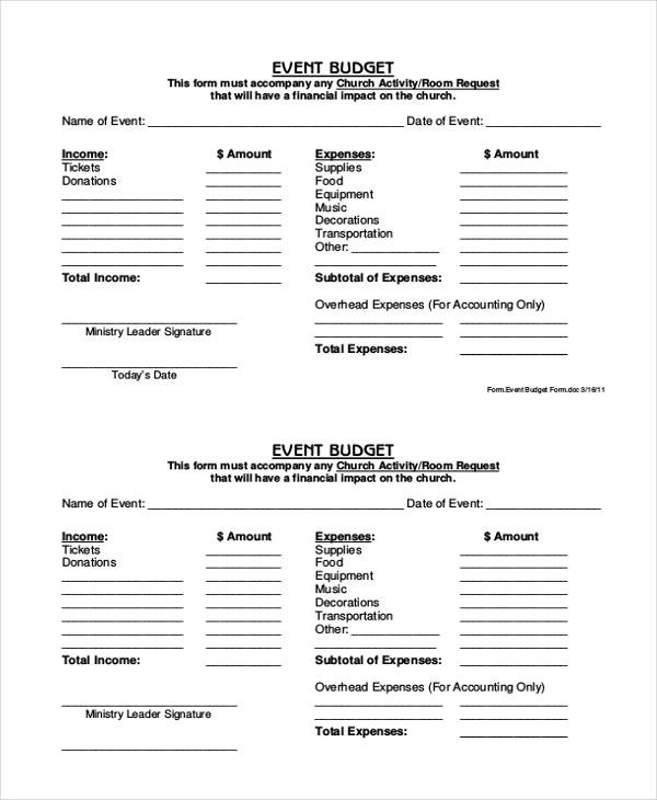 FREE 11+ Event Budget Forms in PDF Excel MS Word