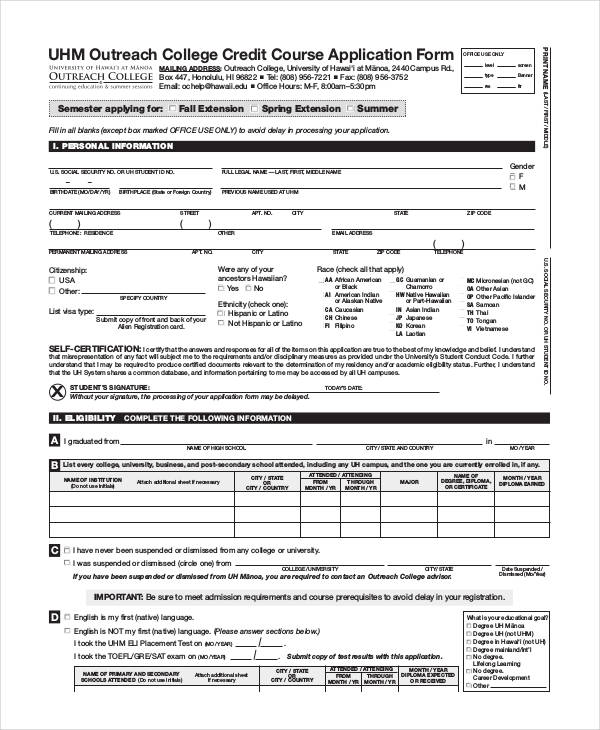 FREE 15+ College Application Form Samples, PDF, MS Word, Google Docs