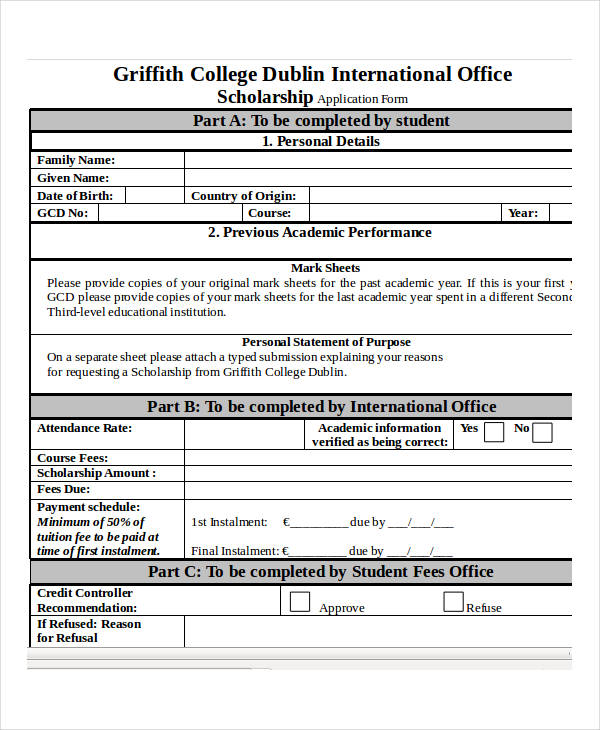 FREE 11+ Scholarship Application Form Samples in PDF