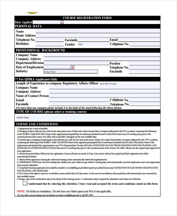FREE 33+ Sample Free Registration Forms in PDF Excel MS Word