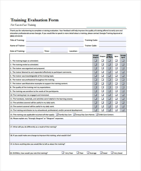 FREE 30+ Training Evaluation Form Samples, PDF, MS Word, Google Docs