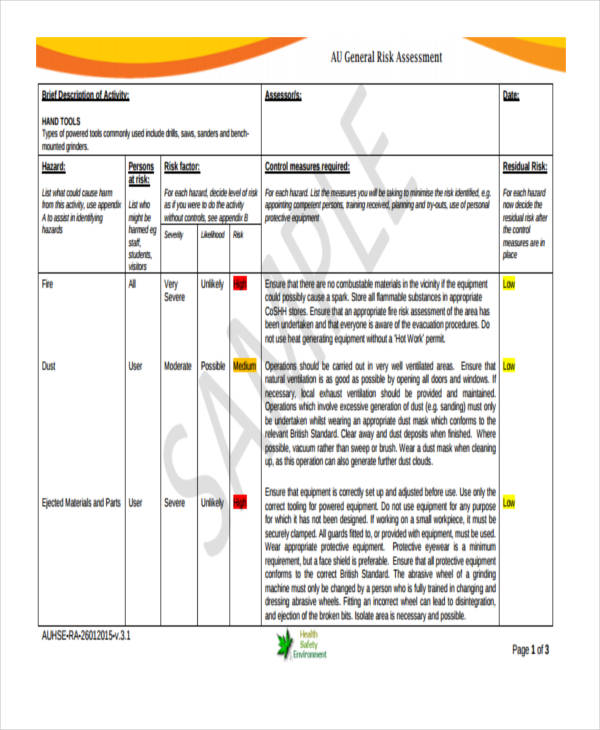FREE 44+ Risk Assessment Forms in PDF MS Word