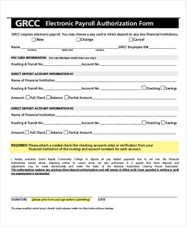 FREE 14+ Payroll Authorization Forms in PDF Excel MS Word