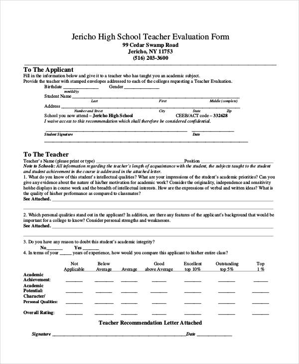 Teacher Evaluation Form By High School Students ESSAEMINHAARTE