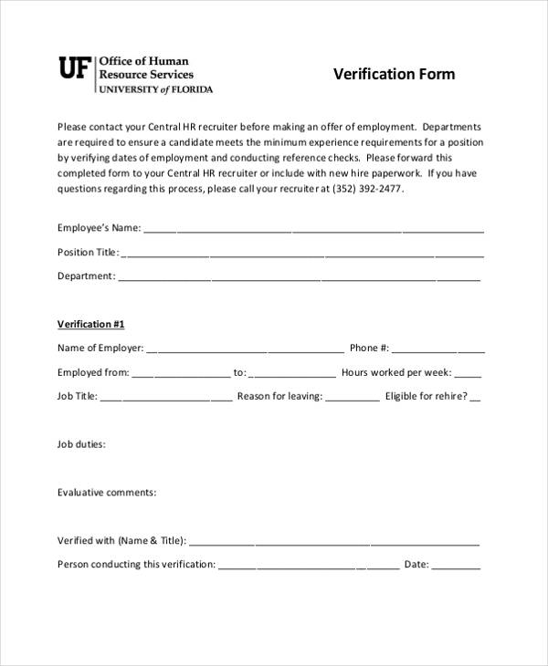 FREE 35+ Verification Forms in PDF Excel MS Word
