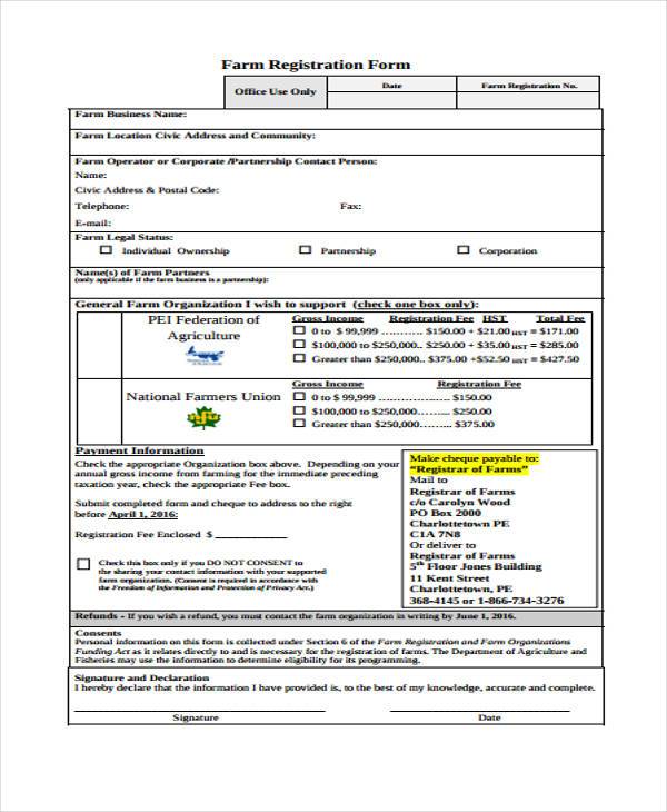 FREE 7+ Sample Farmer Registration Forms in PDF MS Word