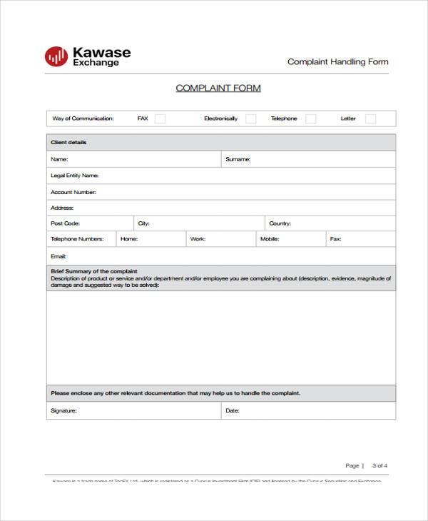 FREE 42+ Complaint Forms in PDF MS Word Excel