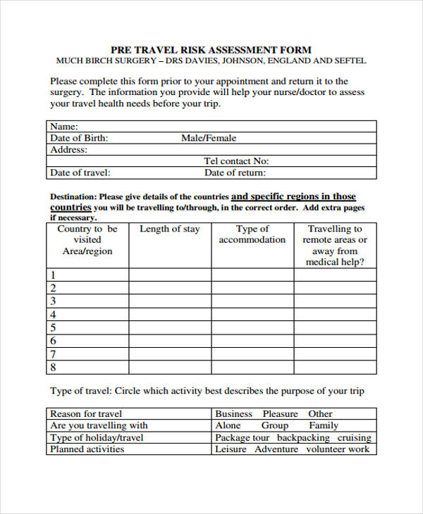 FREE 36+ Sample Risk Assessment Forms in PDF MS Word