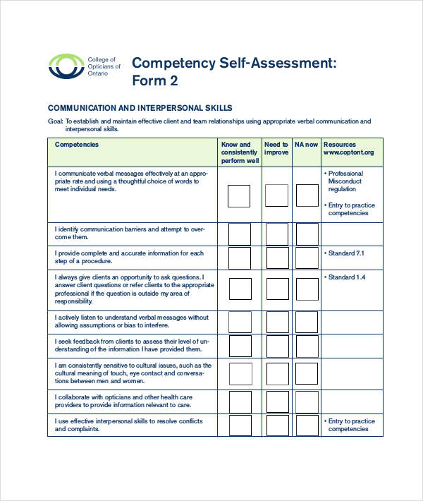 FREE 55+ Sample Self Assessment Forms in PDF MS Word Excel