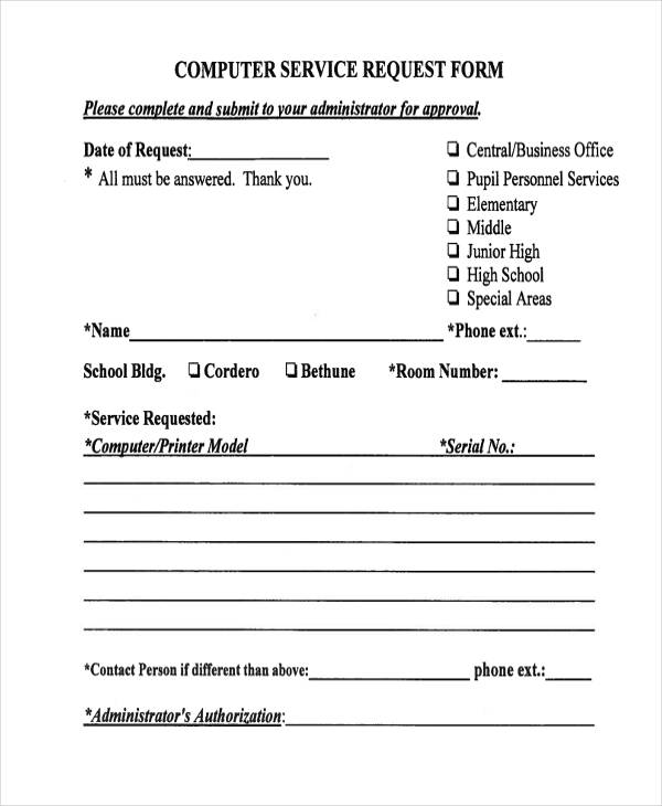 Computer Service Request Form Template For 2023 - Free Sample, Example ...