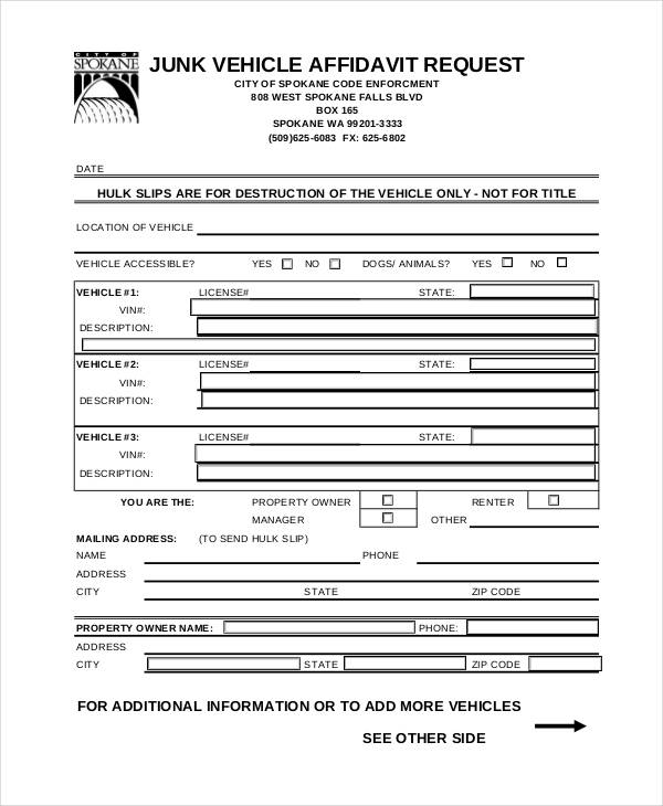 FREE 11+ Vehicle Affidavit Forms in PDF MS Word
