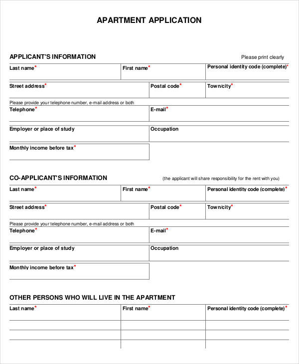 FREE 9+FREE 11+ Apartment Application Forms in PDF Excel MS Word