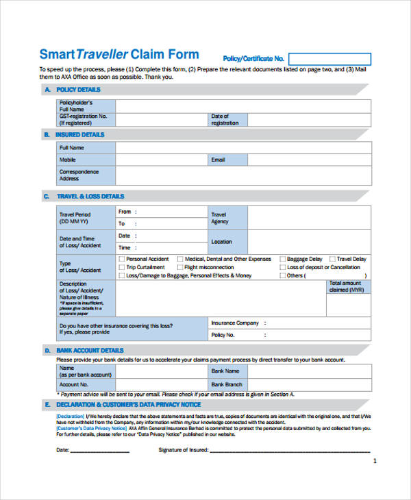 FREE 36+ Claim Form Examples in PDF Excel MS Word