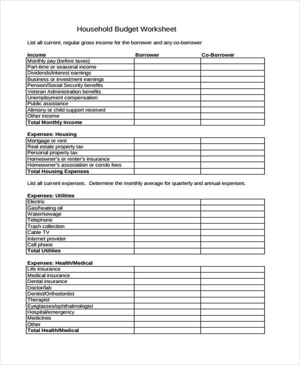 FREE 9+ Household Budget Forms in PDF Excel MS Word