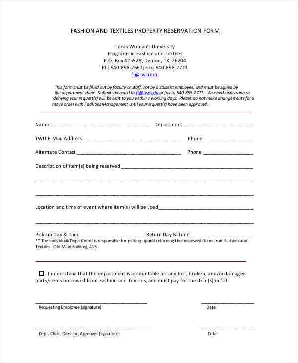 FREE 33+ Reservation Forms in PDF Excel MS word