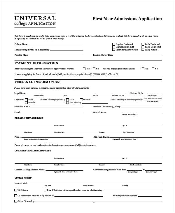 FREE 11+ Sample College Application Forms in PDF MS Word
