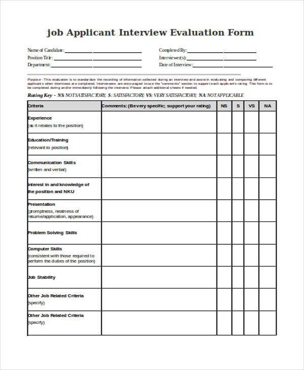 FREE 27+ Sample Interview Evaluation Forms in PDF MS Word Excel