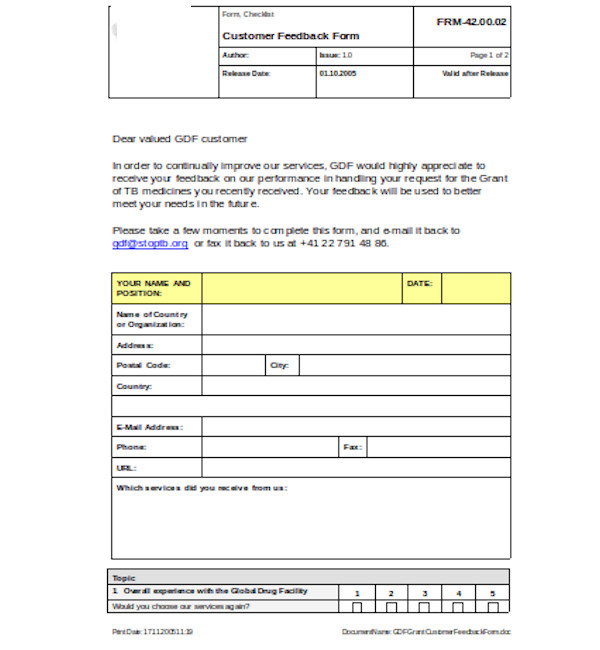 FREE 24+ Sample Customer Feedback Forms in PDF Excel Word