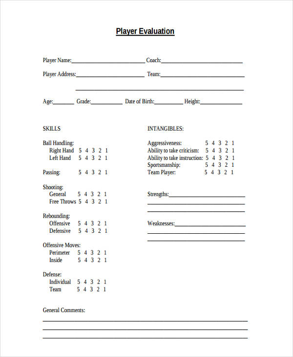 FREE 10+ Basketball Evaluation Form Samples in MS Word | PDF