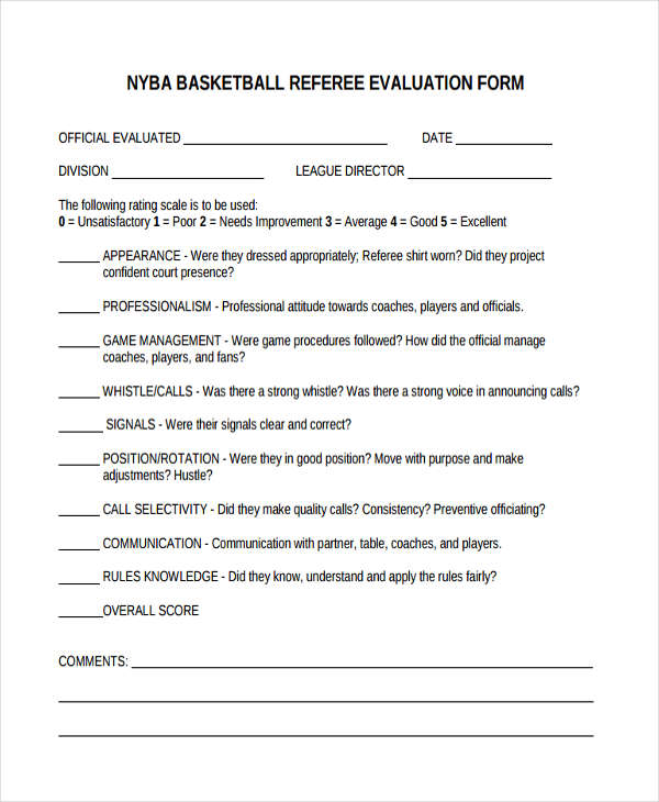 FREE 9+ Basketball Evaluation Form Samples in PDF