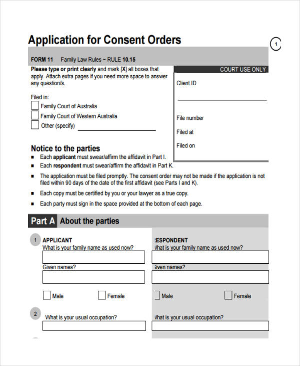 FREE 10+ Consent Order Forms in PDF MS Word