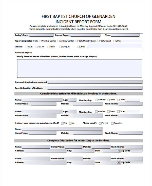 FREE 41+ Sample Incident Report Forms in PDF Pages Excel MS Word