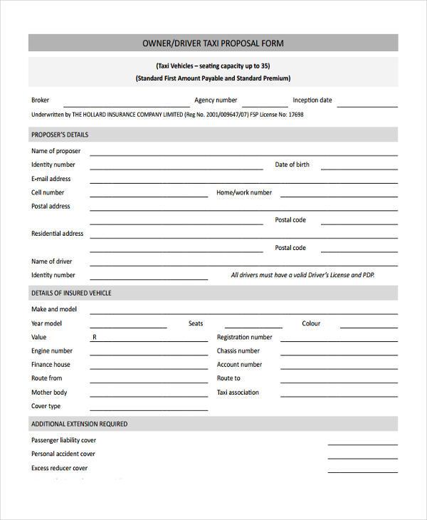 Motor Insurance Proposal Form / Motor Insurance Motor Insurance