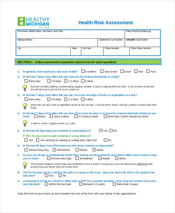 FREE 45+ Sample Health Assessment Forms in PDF MS Word