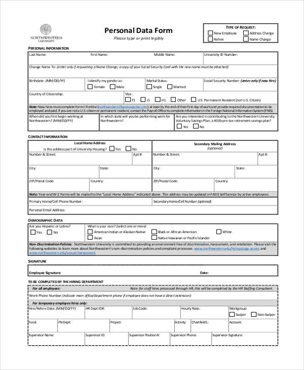 FREE 8+ Employee Personal Information Forms in PDF MS Word Excel