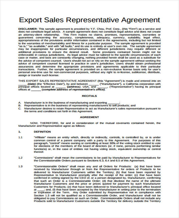 International Sales Representative Agreement Free Template PDF Template