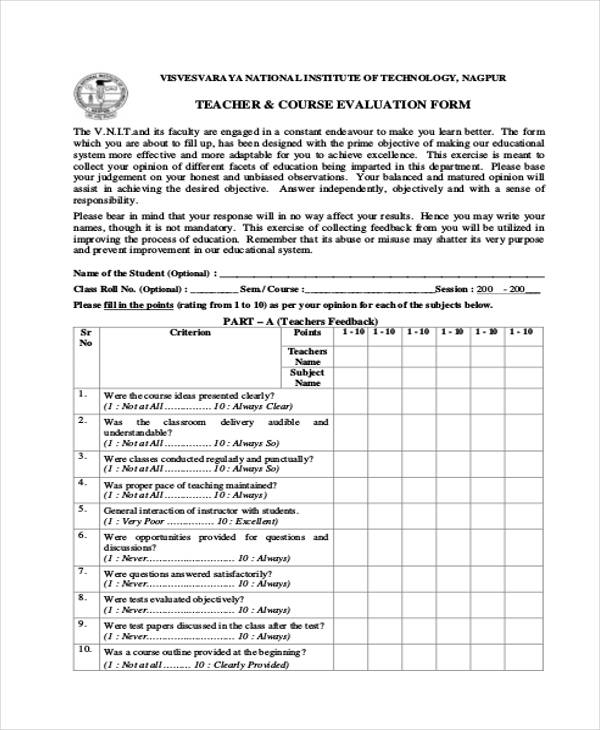 FREE 11+ Sample Faculty Evaluation Forms in PDF MS Word