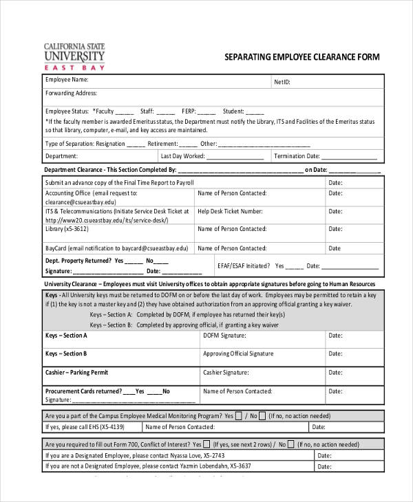 Employee Clearance Form