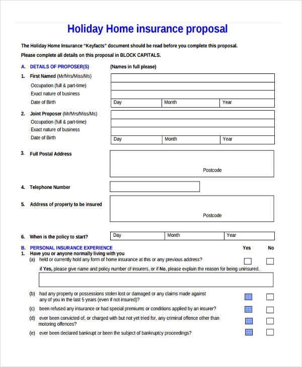 FREE 38+ Insurance Proposal Forms in PDF