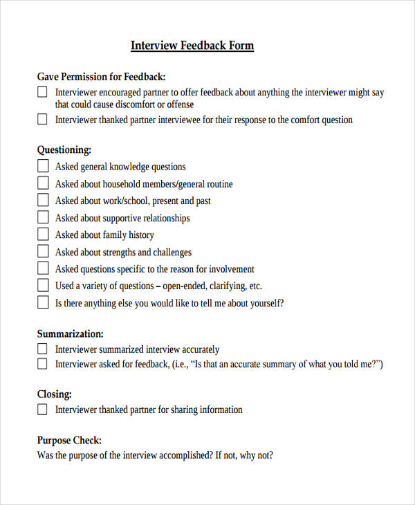 FREE 9+ Interview Feedback Forms in MS Word PDF