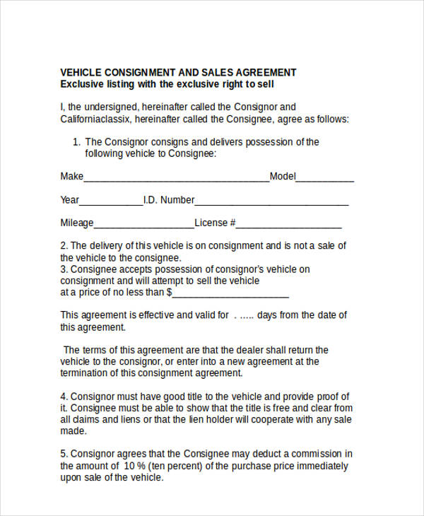 Vehicle Sale Or Return Agreement Template HQ Printable Documents