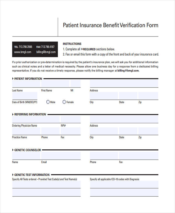 FREE 17+ Sample Insurance Verification Forms in PDF MS Word