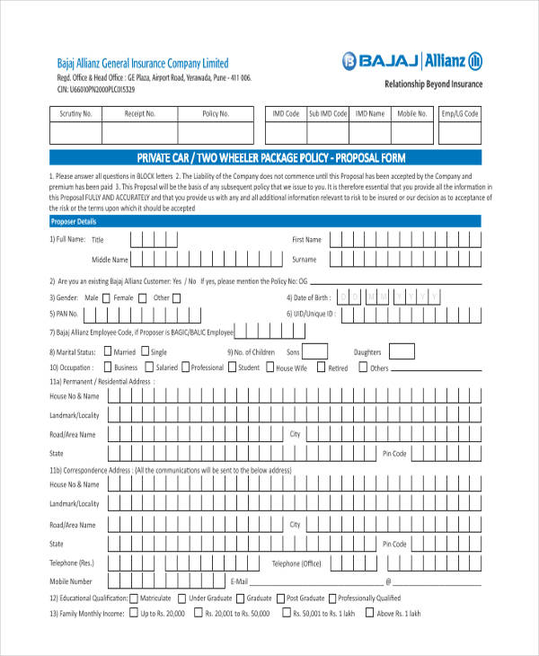 FREE 44+ Insurance Proposal Forms in PDF MS Word Excel
