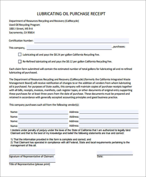 recycling template Receipt Templates