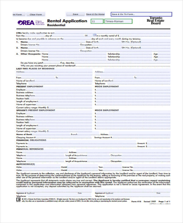 FREE 11+ Sample Real Estate Application Forms in PDF Excel MS Word