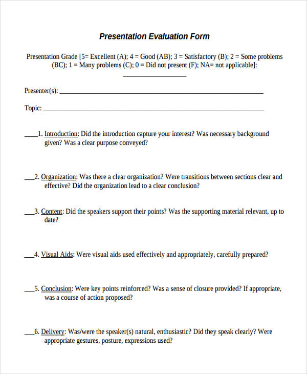 FREE 35+ Presentation Evaluation Forms in PDF MS Word Excel