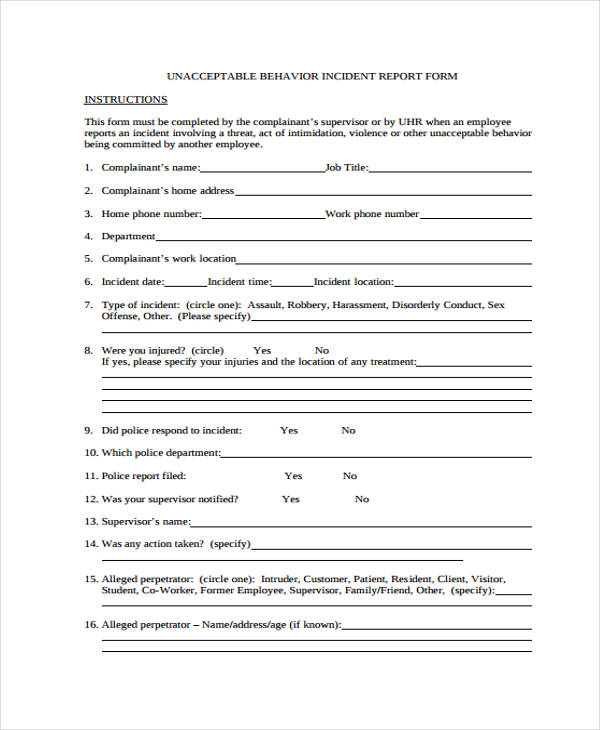 FREE 41+ Sample Incident Report Forms in PDF Pages Excel MS Word