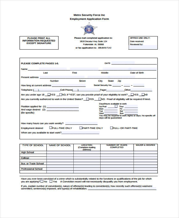 FREE 11+ Security Application Forms in PDF MS Word