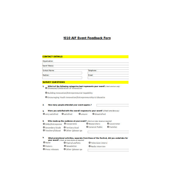 FREE 16+ Event Feedback Forms in PDF MS Word Excel